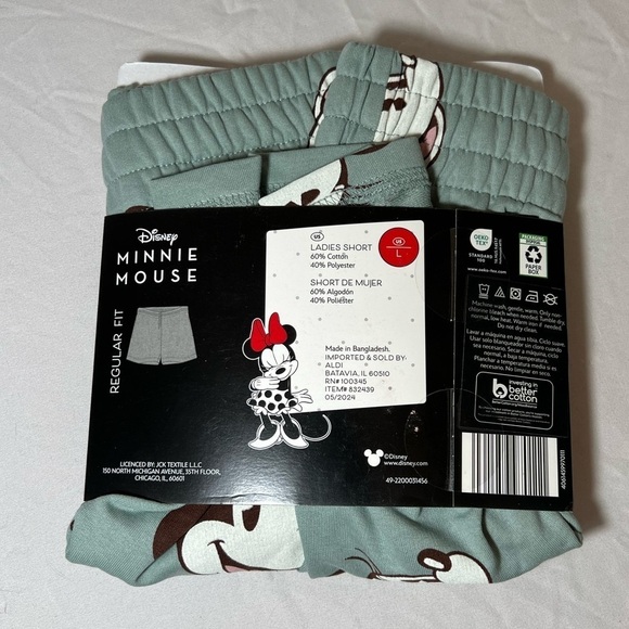 Minnie Mouse Cotton Shorts - Aldi Exclusive - Green - Large - NWT - Picture 2 of 2